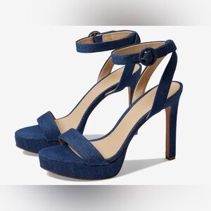 Veronica Beard Darcelle Denim Ankle-Strap Sandals, size 7. NWT